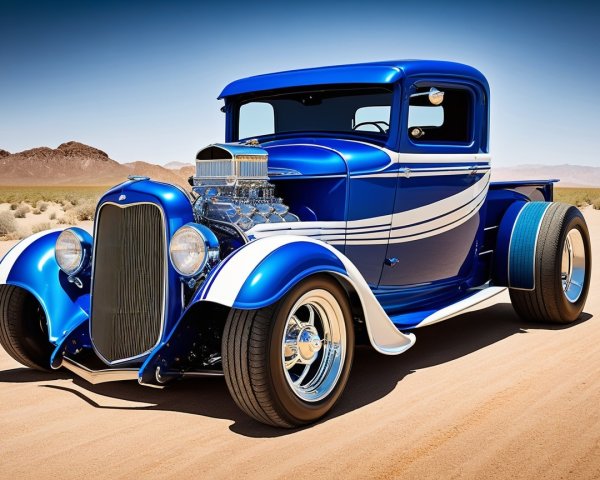 Vintage Blue Pickup Truck in Desert Setting