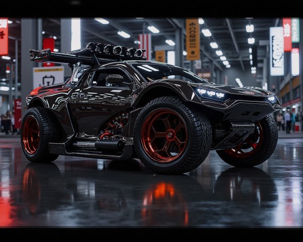 Futuristic Vehicle with Glossy Black and Orange Design