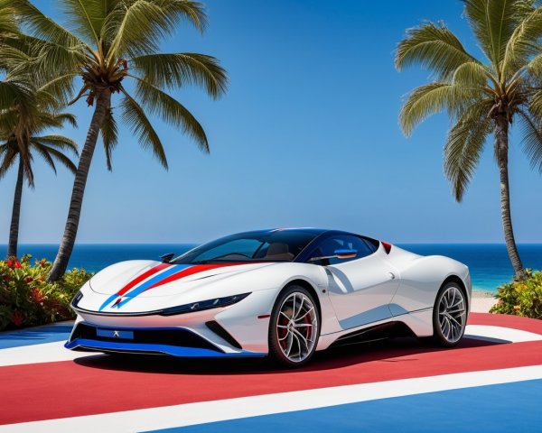 Sleek White Sports Car with Bold Stripe Design