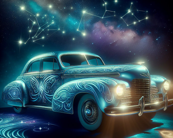 Vintage Car Under Cosmic Night Sky with Stars