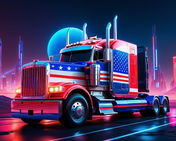 Futuristic Truck with American Flag Color Scheme
