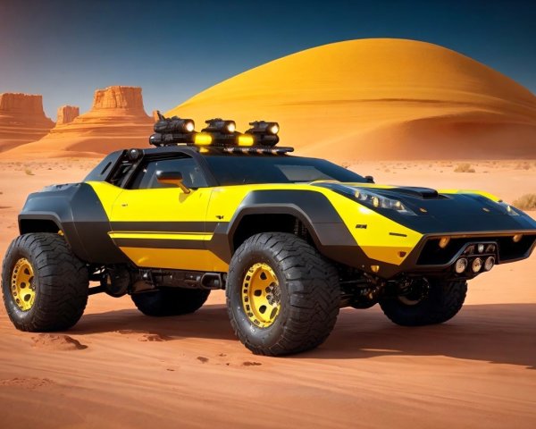 Futuristic Off-Road Vehicle in Desert Landscape