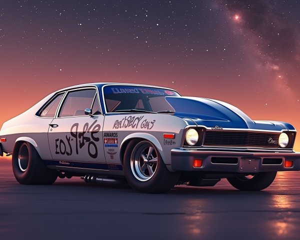 Retro-Styled Car Against Cosmic Background