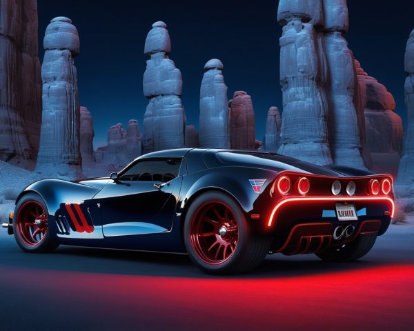 Custom Sports Car with Black Exterior and Red Accents