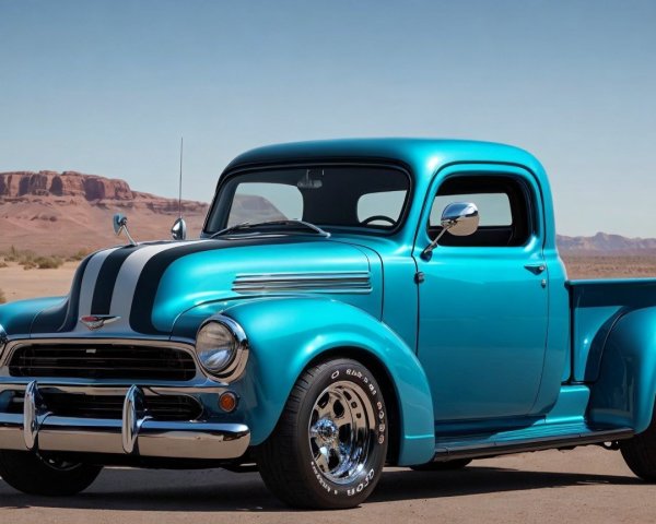 Vintage Turquoise Pickup Truck in Desert Landscape
