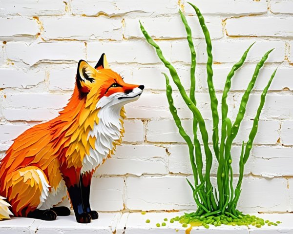 Three-Dimensional Fox Sculpture with Textured Background