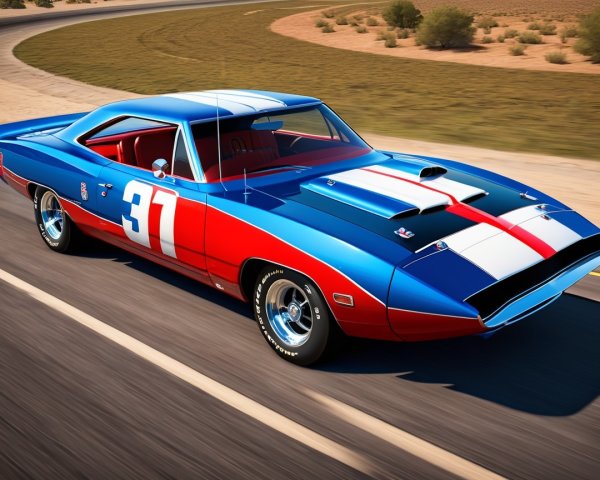 Vibrant Classic Muscle Car with Racing Stripes