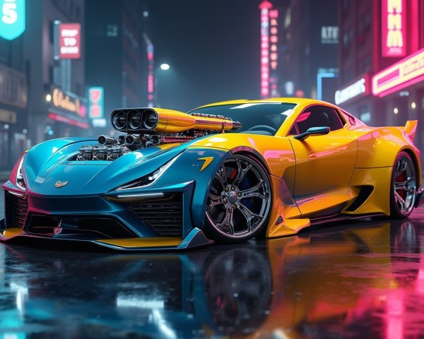 Vibrant Custom Sports Car in Neon Urban Setting