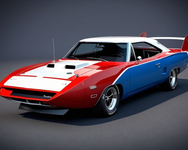 Classic Muscle Car with Two-Tone Red and Blue Design
