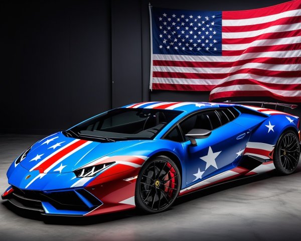 Lamborghini Sports Car with Patriotic Wrap Design