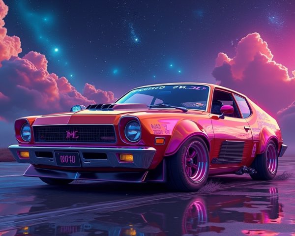 Retro Car with Pink and Orange Color Scheme in Cosmos