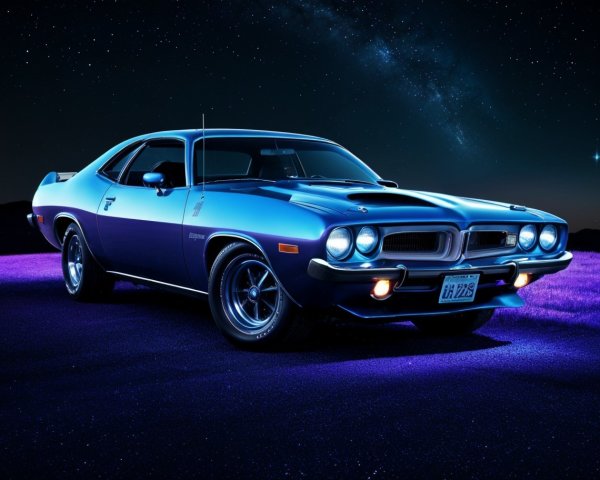 Vintage Muscle Car Under Starry Night Sky