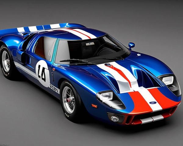 Blue Ford GT40 with Red and White Racing Stripes