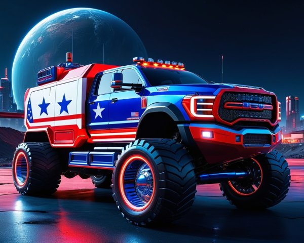 Futuristic Custom Monster Truck with Patriotic Colors