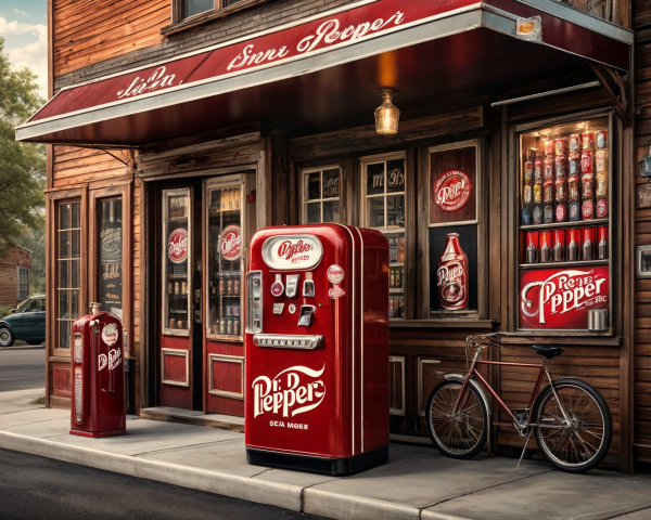 Vintage Storefront with Red Dr. Pepper Vending Machine