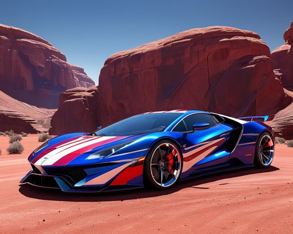 Customized supercar in a red rock landscape