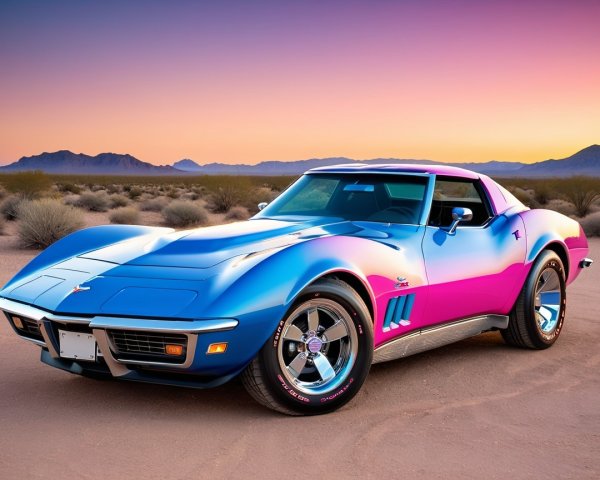 Vibrant Corvette with Gradient Paint in Desert Sunset