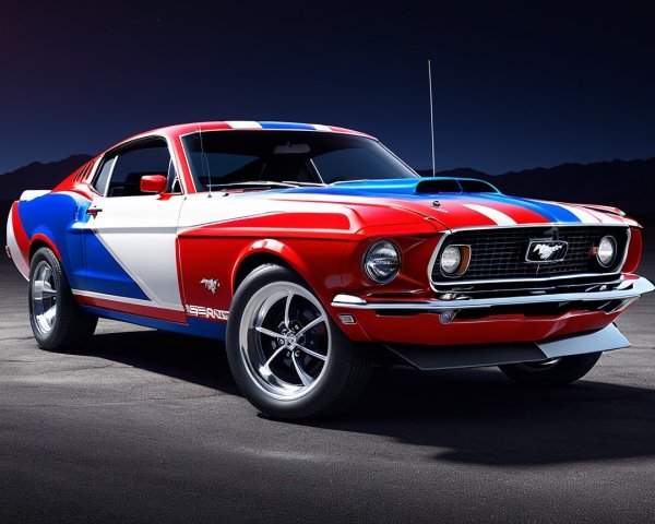 Vintage Muscle Car in Red, White, and Blue Design