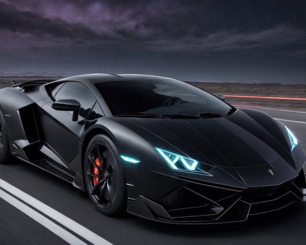 Sleek Black Supercar Against Twilight Backdrop
