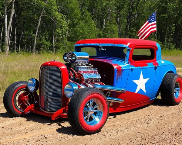 Classic Hot Rod with Red, Blue, and White Star Design