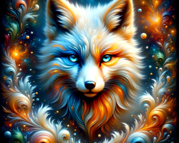 Vibrant Fox Face with Cosmic Background Artwork