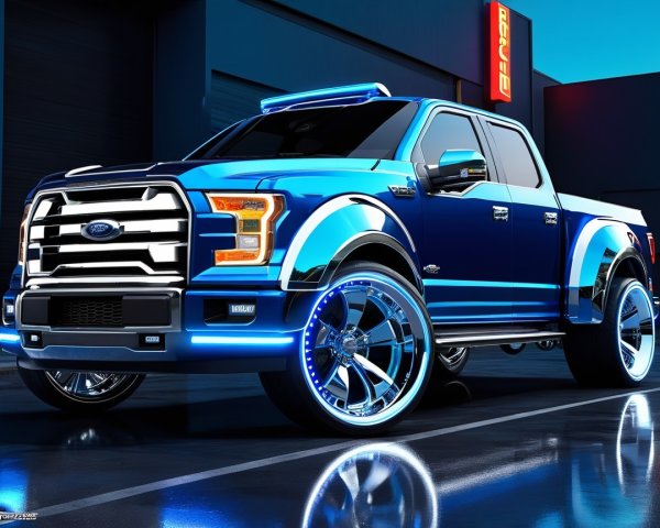 Modified Ford F-150 with Electric Blue Finish
