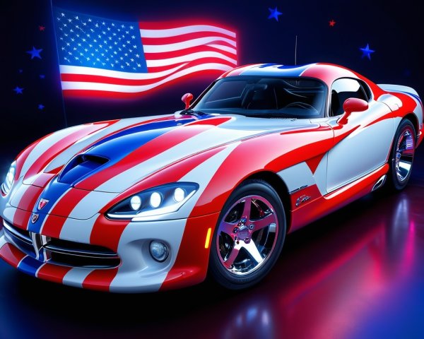 Patriotic Sports Car with Red, White, and Blue Design