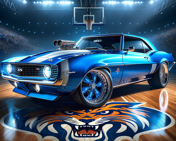 1969 Camaro SS on Basketball Court with Tiger Logo