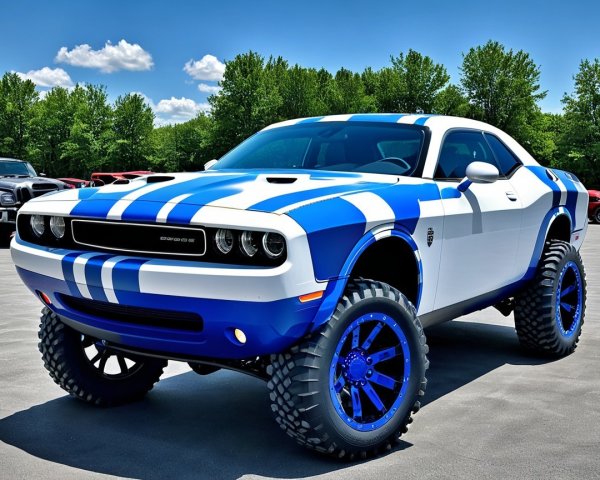 Modified Muscle Car with Bold Design and Off-Road Features