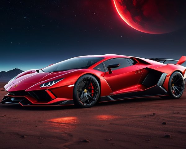 Red Lamborghini Aventador in Alien Landscape Scene