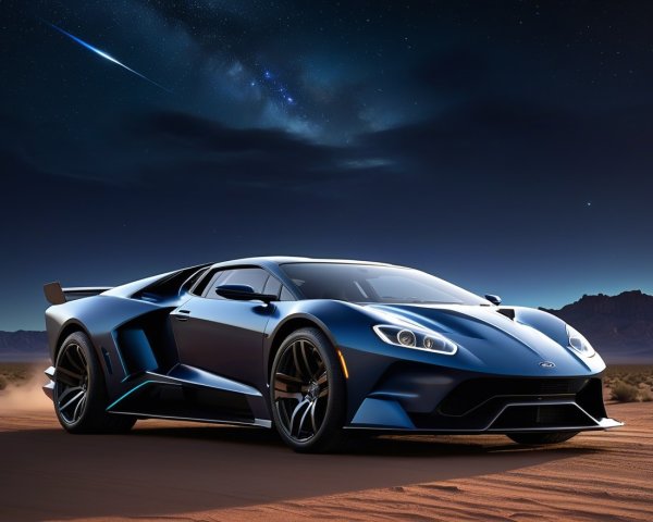 Black Sports Car in Desert Under Starry Sky