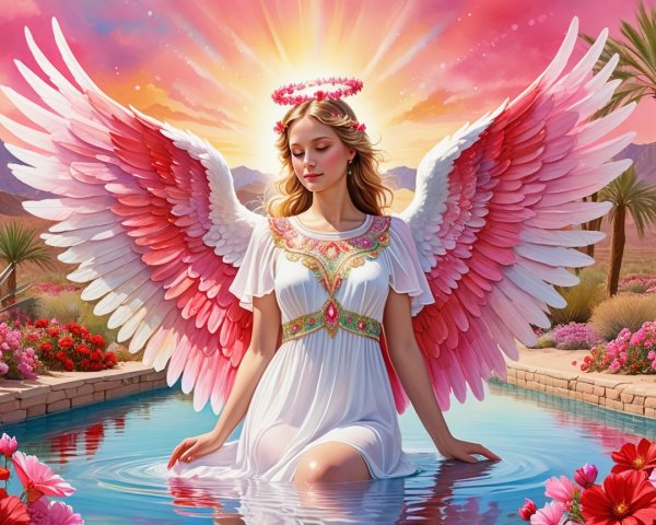 Blonde Angel in Water Amidst Desert Landscape