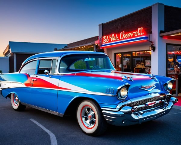 1957 Chevrolet at Retro Diner with Neon Signage