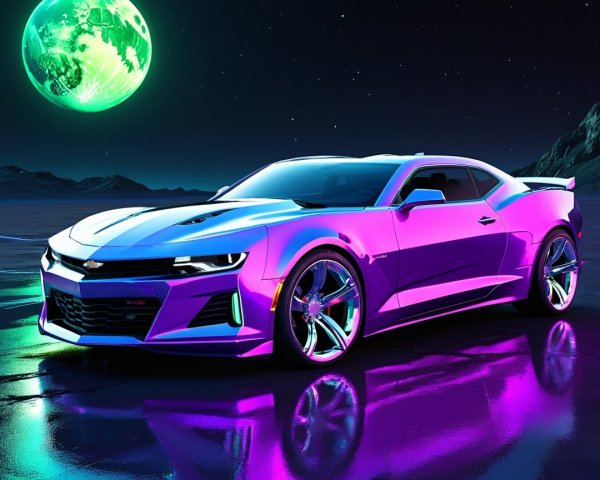 Chevrolet Camaro Under Moonlit Green Sky