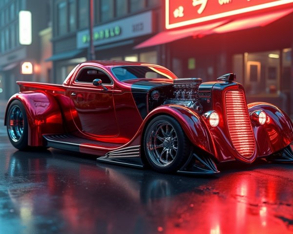 Vintage Pickup Truck with Glossy Red Finish and Accents