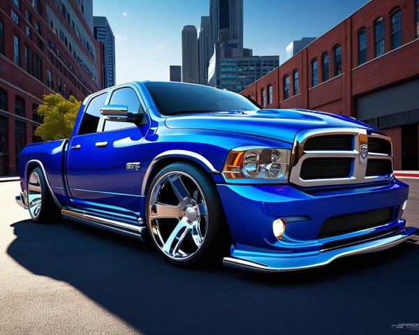 Blue Pickup Truck in Urban Setting with Modern Design