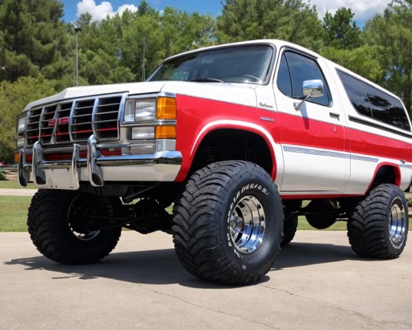 Classic GMC SUV in Red and White with Off-Road Design