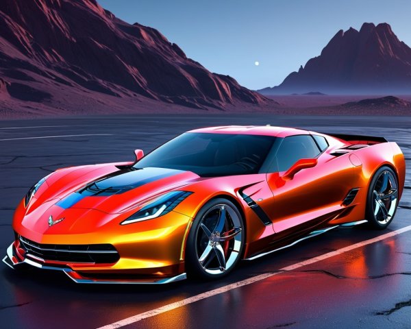 Futuristic sports car with orange and gold gradient finish