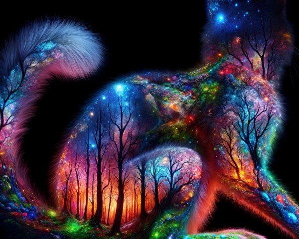 Cosmic Cat Silhouette with Starry Sky Elements