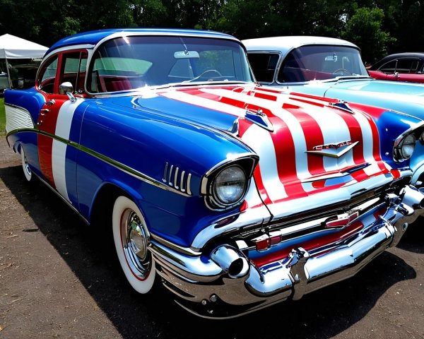 1957 Chevrolet with Blue Exterior and Stripes