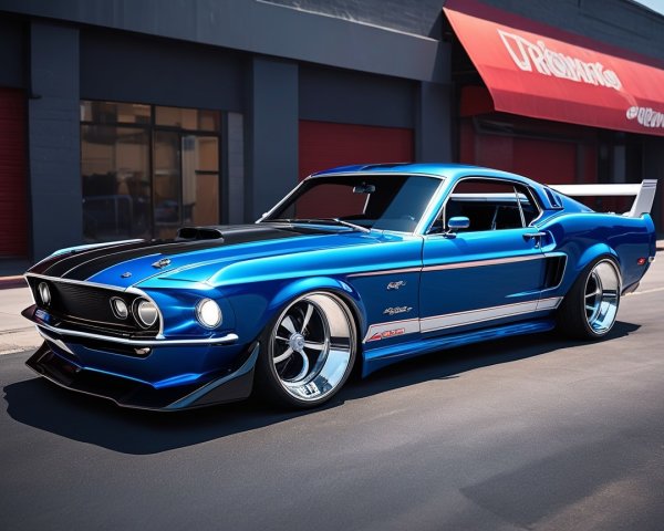 Blue Classic Muscle Car with Aggressive Design Features