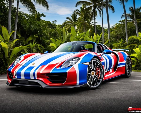 Porsche 918 Spyder in Tropical Setting with Stripes