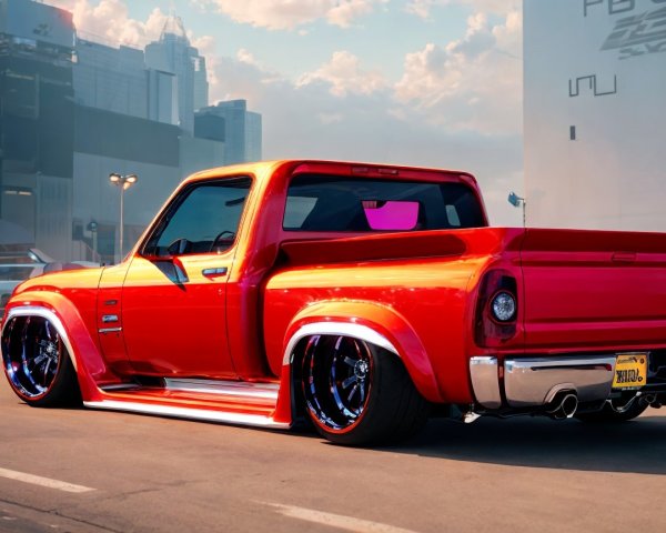 Vibrant Orange Pickup Truck with Chrome Accents