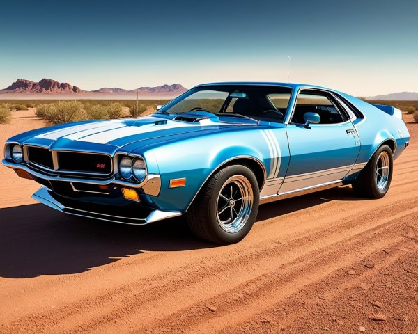 Classic Muscle Car in Blue with Racing Stripes
