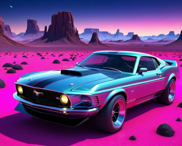 Vintage Sports Car in Pink Desert Landscape