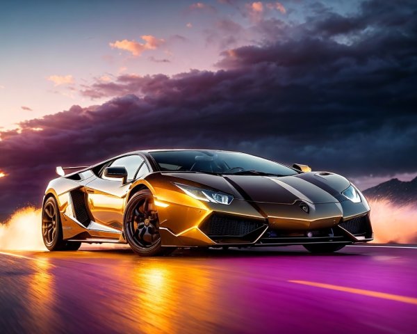 Black Lamborghini Aventador Under Sunset Sky