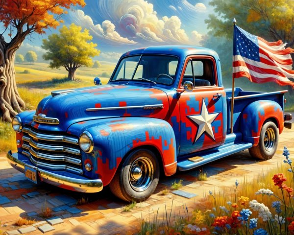 Vintage Pickup Truck on a Scenic Country Road