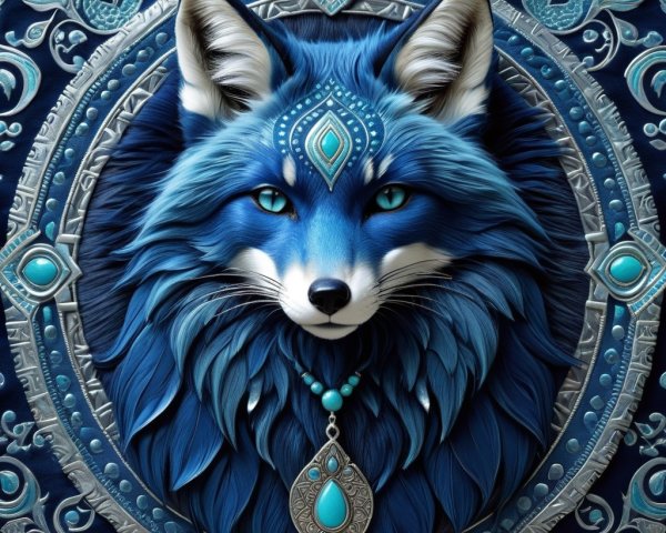 Majestic blue fox with patterned fur and gemstone collar