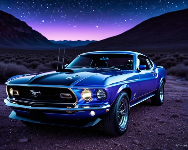 1969 Ford Mustang in Desert at Twilight Sky