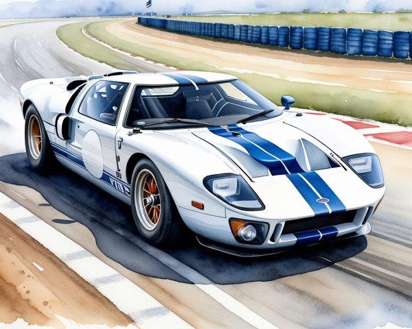 Vintage Racing Car with Blue Stripes on Track